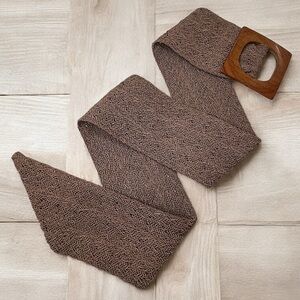 Woven Wide Belt With Sculpted Wood Buckle